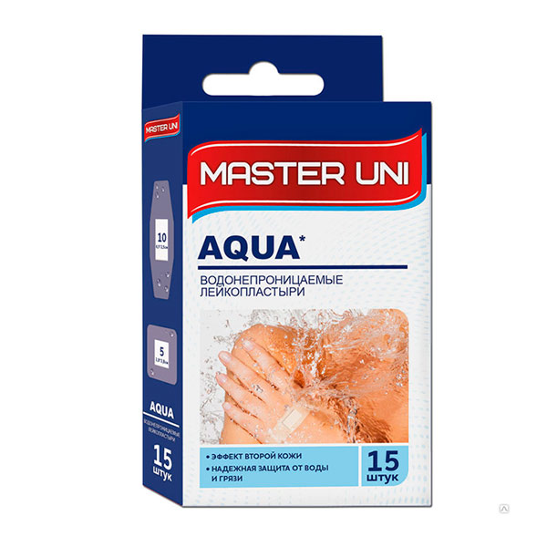 Лейкопластырь Master Uni Aqua водонепроницаемый фиксирующий на полимерной основе, 15 шт.