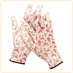 Перчатки садовые бесшовной вязки с полиуретановым покрытием Бело-розовые GRINDA, размер L