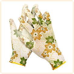 Перчатки садовые бесшовной вязки с полиуретановым покрытием Бело-зеленые GRINDA, размер L