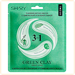 Детокс-маска для лица тканевая с сывороткой и Зеленой глиной 3-в-1 GREEN CLAY, 25 г