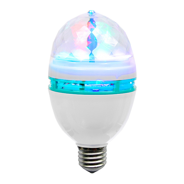 Лампа Диско (3 разноцветных LED лампы, цоколь Е27, 220v)